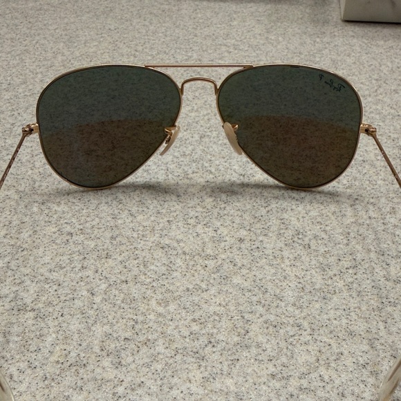 Ray-Ban Gold Aviator Sunglasses with Blue Lenses main image 4